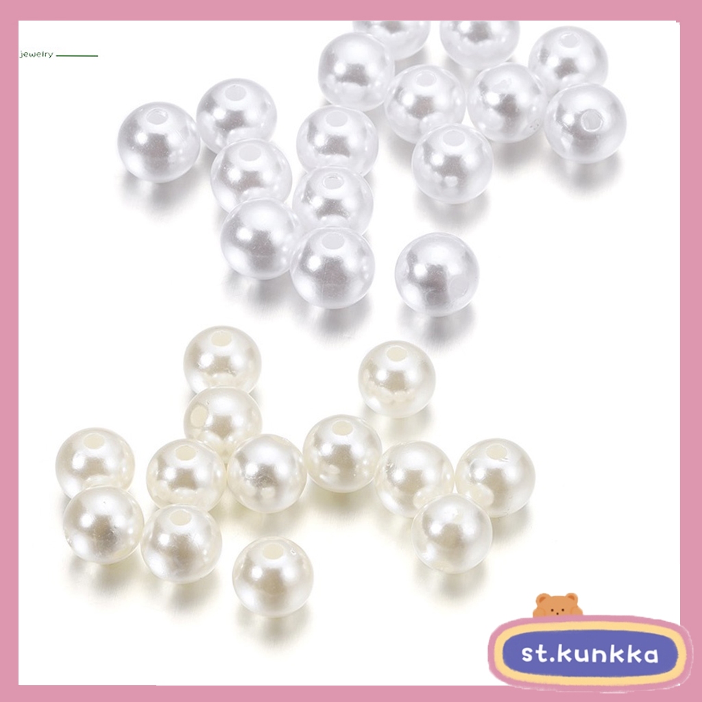St.kunkka 10-400 ชิ้น 3-20 มม.สีขาว/สีเบจเลียนแบบมุก ABS ลูกปัดมุกแก้ว DIY งานประดิษฐ์ นิยมนำไปไหว้ แก้บน