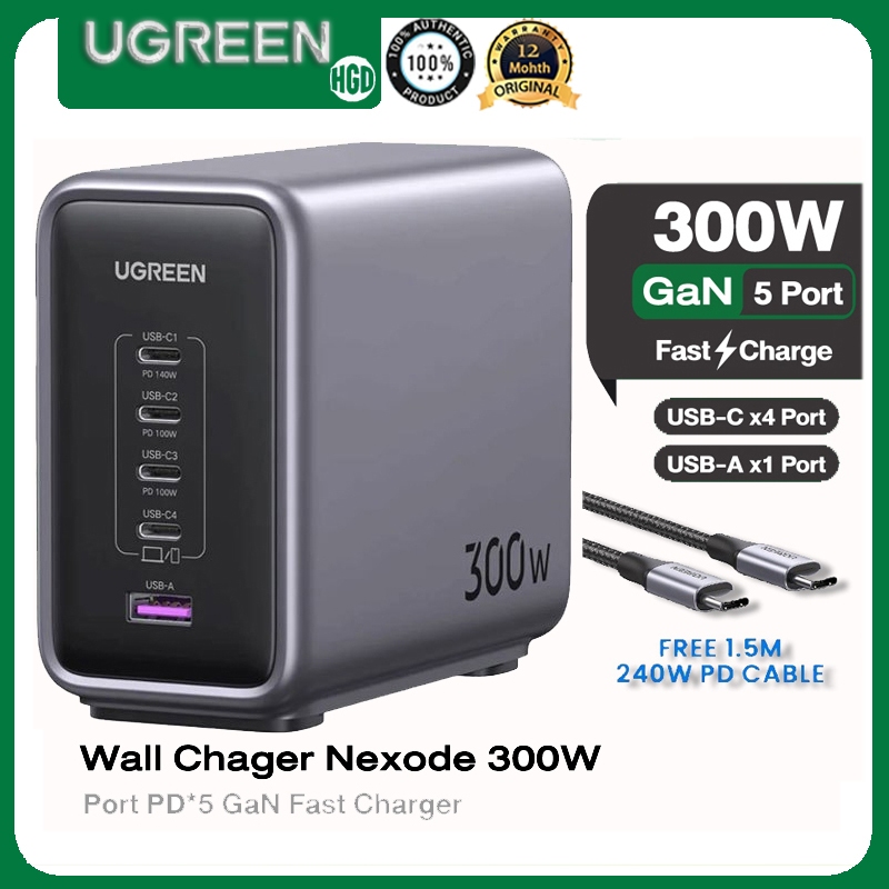 Ugreen 300W 5-Port Fast Charge GaN Nexode Fast Charger 5 พอร์ต PD3.1 สถานีชาร์จเดสก์ท็อป