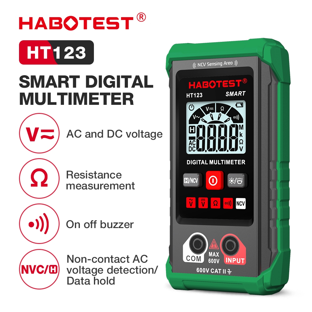 Habotest HT123 สมาร์ทมัลติมิเตอร์ 600V Digital Multi Meter AC/DC 4000 นับ NCV High-Precision Anti-Burning Data Hold