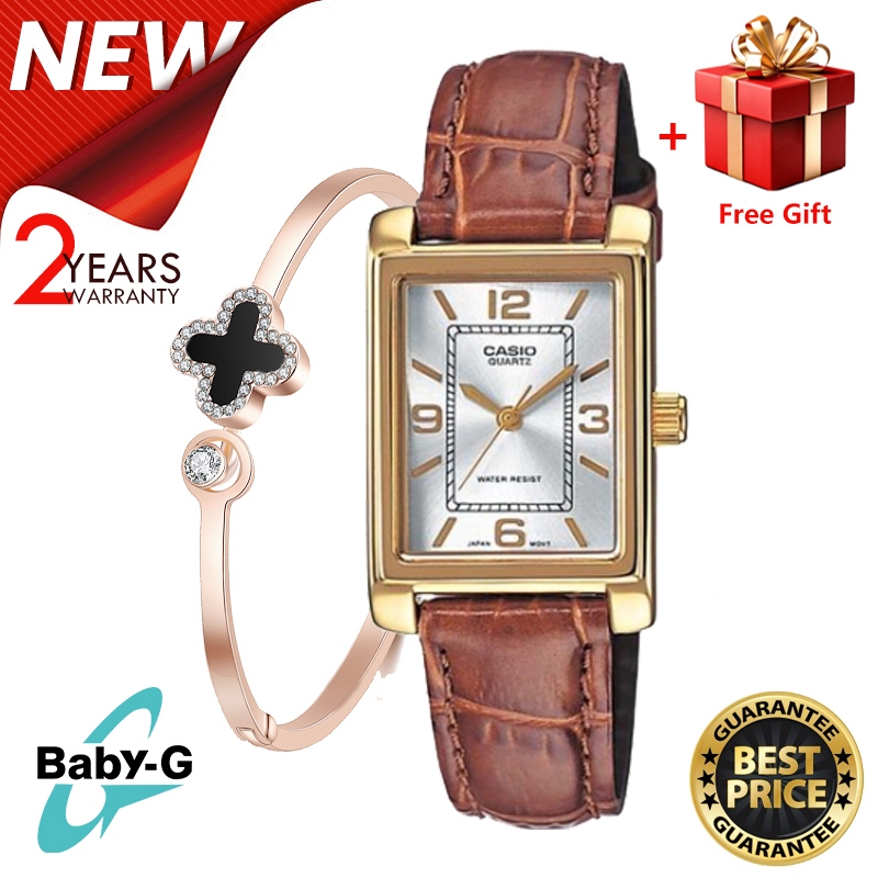 (รับประกัน 1 ปี) Casio นาฬิกาข้อมือ สายหนัง สีน้ําตาล สําหรับผู้หญิง LTP-1234PGL-7A