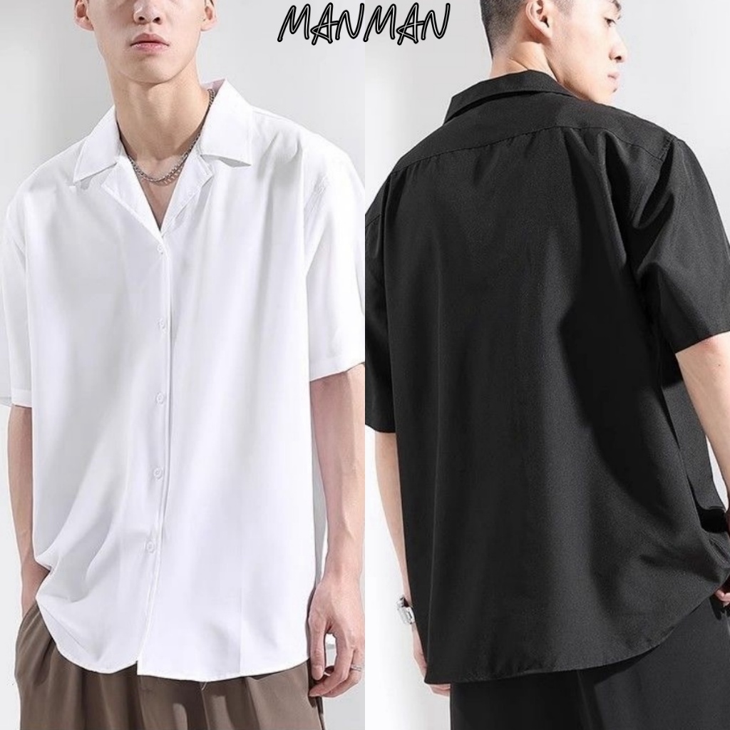 M&M เสื้อเชิ้ตผู้ชาย เสื้อโค้ทแมทช์ลุคง่าย สไตล์เกาหลี แนววินเทจ แขนสั้น