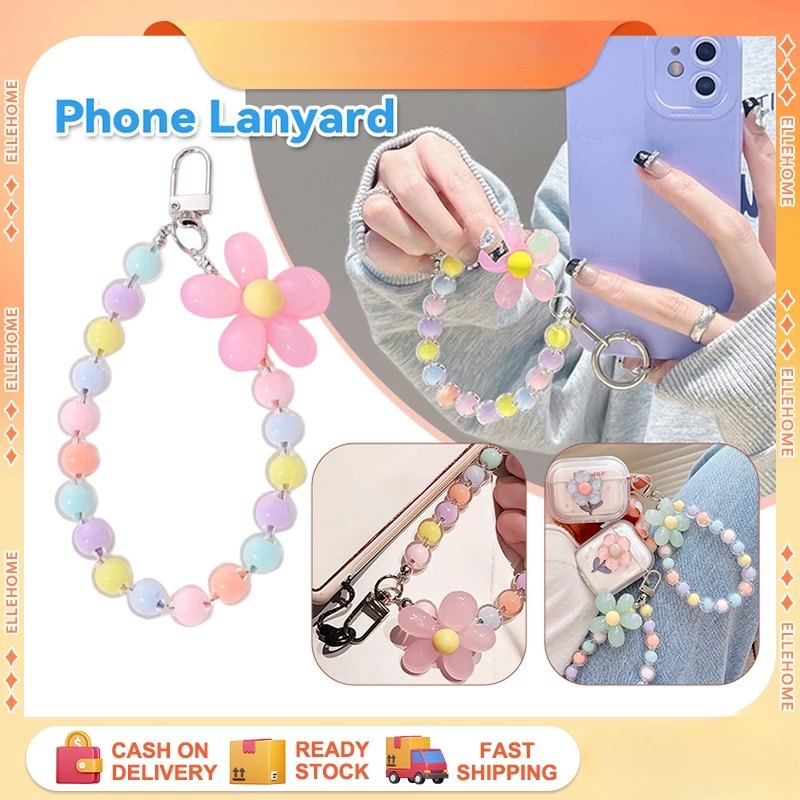 สายคล้องโทรศัพท์มือถือinsอินส์มาการองแบบใสดอกไม้ลูกปัดโซ่ใสขนมกรณีหูฟังกระเป๋าจี้caseดอกไม้ภาษาญี่ปุ่นและเกาหลีดอกไม้ดอก