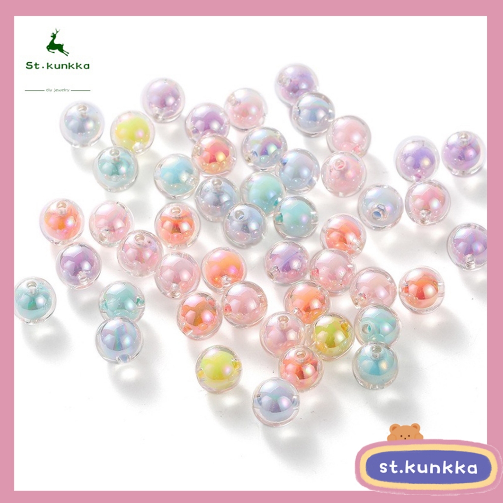 St.kunkka 50pcs 8-15mm อะคริลิคที่มีสีสันบรรจุหัวใจรอบลูกปัด Handmade diy สร้อยข้อมือถักลูกปัดคลิปผมอุปกรณ์เสริม