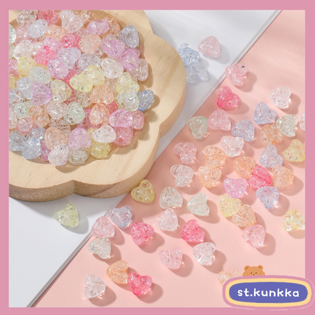 St.kunkka ลูกปัดอะคริลิค 50 ชิ้น Burst ดอกไม้ Crack สไตล์ Love Heart ลูกปัด DIY เครื่องประดับอุปกรณ์เสริม