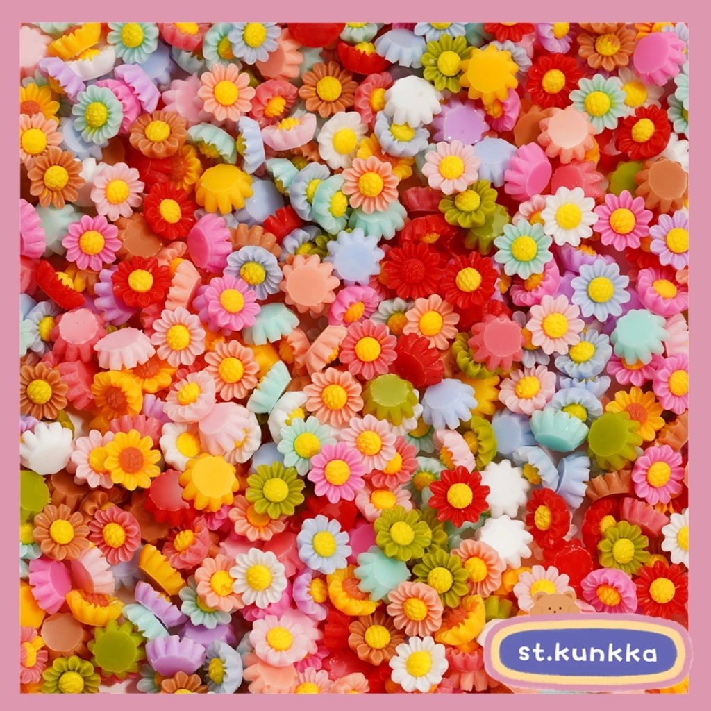 St.kunkka 100pcs 6mm-8mm เรซิ่นดอกไม้ลูกปัดสําหรับเล็บ DIY สร้อยข้อมือสร้อยคอทําจี้ Spacer ลูกปัดอุปกรณ์เครื่องประดับ