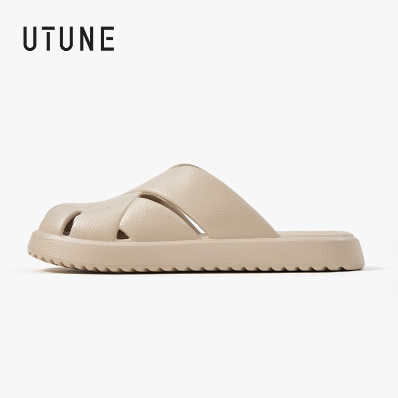 Utune รองเท้าแตะสําหรับผู้หญิงแจ๊กเก็ตฤดูร้อนรองเท้าแตะครึ่งขี้เกียจถักรอบนิ้วเท้าล่อ