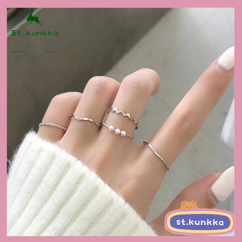 St.kunkka ชุดแหวนโลหะ ทรงเรขาคณิต ปรับได้ อุปกรณ์เสริม
