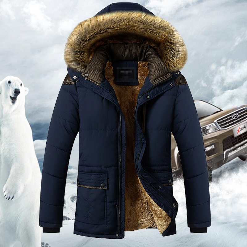 Casual Down Jacket Mens Thick Fur Collar Parka Coat 2023 New Winter Fleece Down Coats Men Outdoor Wa