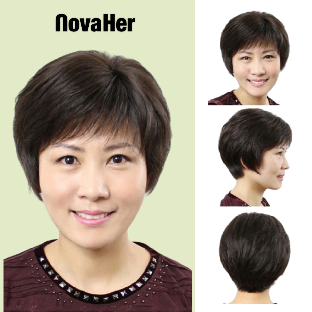 วิกผมสันตรง หมือนจริง แบบธรรมชาติ สำหรับผู้หญิงวัยกลางคน และผู้สูงอายุ คุณแม่