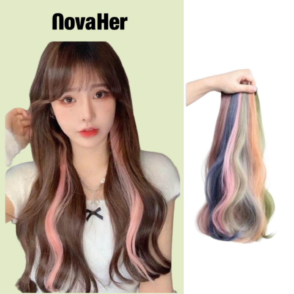 แฮร์พีชผมปลอม ผมหมวก แบบกิบติดง่าย ผมนิ่มเหมือนผมจริง ช่อไฮไลท์ สไตล์เกาหลี หลากสี ไฮไลท์แบ
