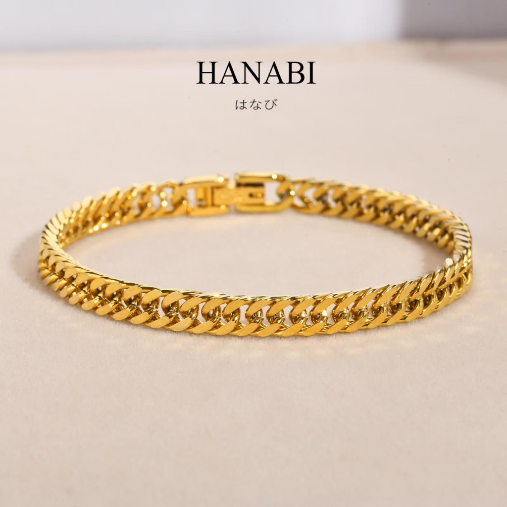 Hanabi 18K Gold Cuban Chain Bracelet for Women Girl,Stainless Steel Classic Chain Link Non Tarnish พร้อมกล่อง