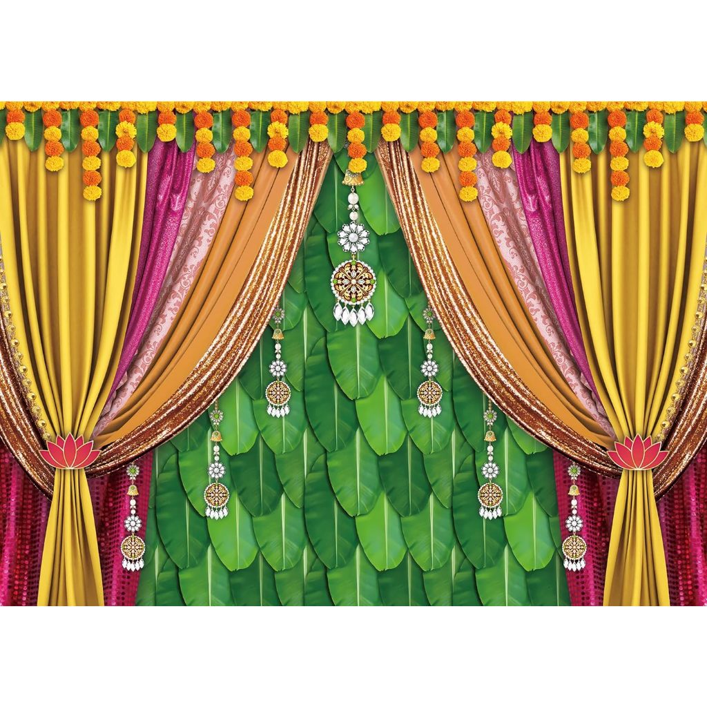 อินเดีย Poija ฉากหลังกล้วย Leaf สีเขียวอินเดียแบบดั้งเดิมทางศาสนาเทศกาลการถ่ายภาพพื้นหลัง Diwali Puj