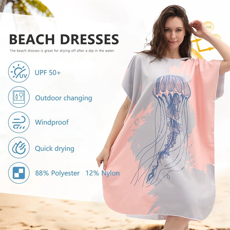 แห้งเร็วหนังนิ่มไมโครไฟเบอร์มีฮู้ด Surf Poncho ผ้าเช็ดตัวชายหาด Wetsuit เปลี่ยน Robe ชุดว่ายน้ําเสื้อคลุมอาบน้ํา