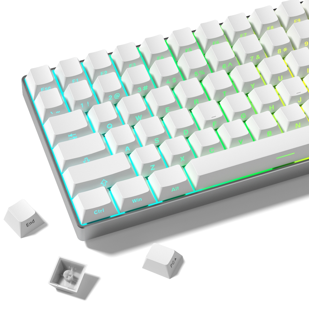 Womier 123 คีย์โปรไฟล์เชอร์รี่สีขาวบริสุทธิ์ Shine ผ่าน PBT ด้านข้างพิมพ์ Double Shot Keycaps ชุด