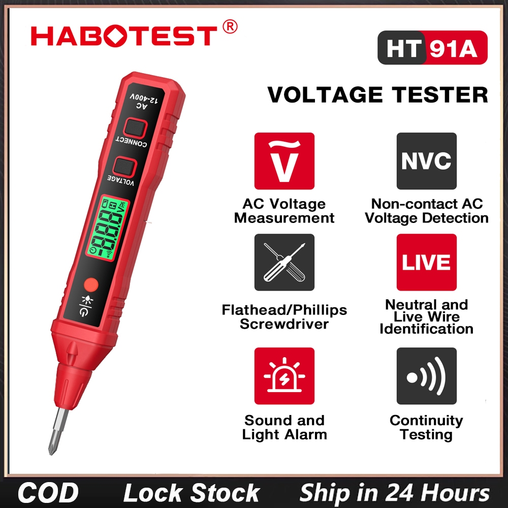 HABOTEST HT91A สมาร์ทปากกาประเภท AC เครื่องตรวจจับแรงดันไฟฟ้า NCV 12 ~ 400V เครื่องทดสอบแรงดันไฟฟ้าส