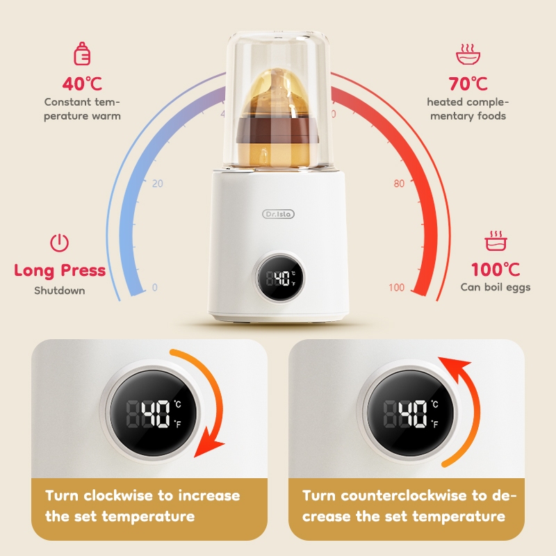 Dr.isla เครื่องอุ่นนม 20°-100° เครื่องอุ่นนมแบบพกพาขวดนม หน้าจอ LCD ตู้อบขวดนม BPA Free พร้อมฟังก์ชันนึ่งและต้ม N22