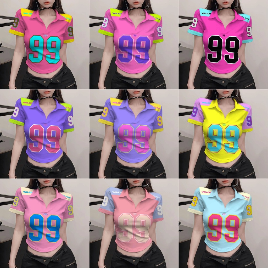 สไตล์เกาหลีy2kโปโลvคอcrop Topเสื้อยืดแขนสั้นสําหรับผู้หญิงกีฬาฤดูร้อนNO.99เสื้อโปโลสั้นเซ็กซี่สาวร้อนSlim Fit Babytee Streetสวมใส่สําหรับสาว2025