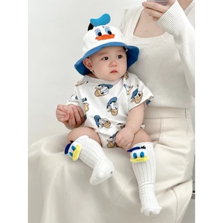 Baby Cartoon Anime จั๊มสูทลายเป็ดทารกแรกเกิดจั๊มสูทแขนสั้นผ้าฝ้าย