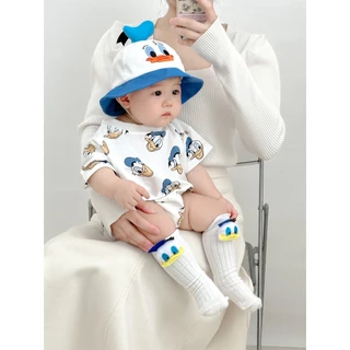 Baby Cartoon Anime จั๊มสูทลายเป็ดทารกแรกเกิดจั๊มสูทแขนสั้นผ้าฝ้าย