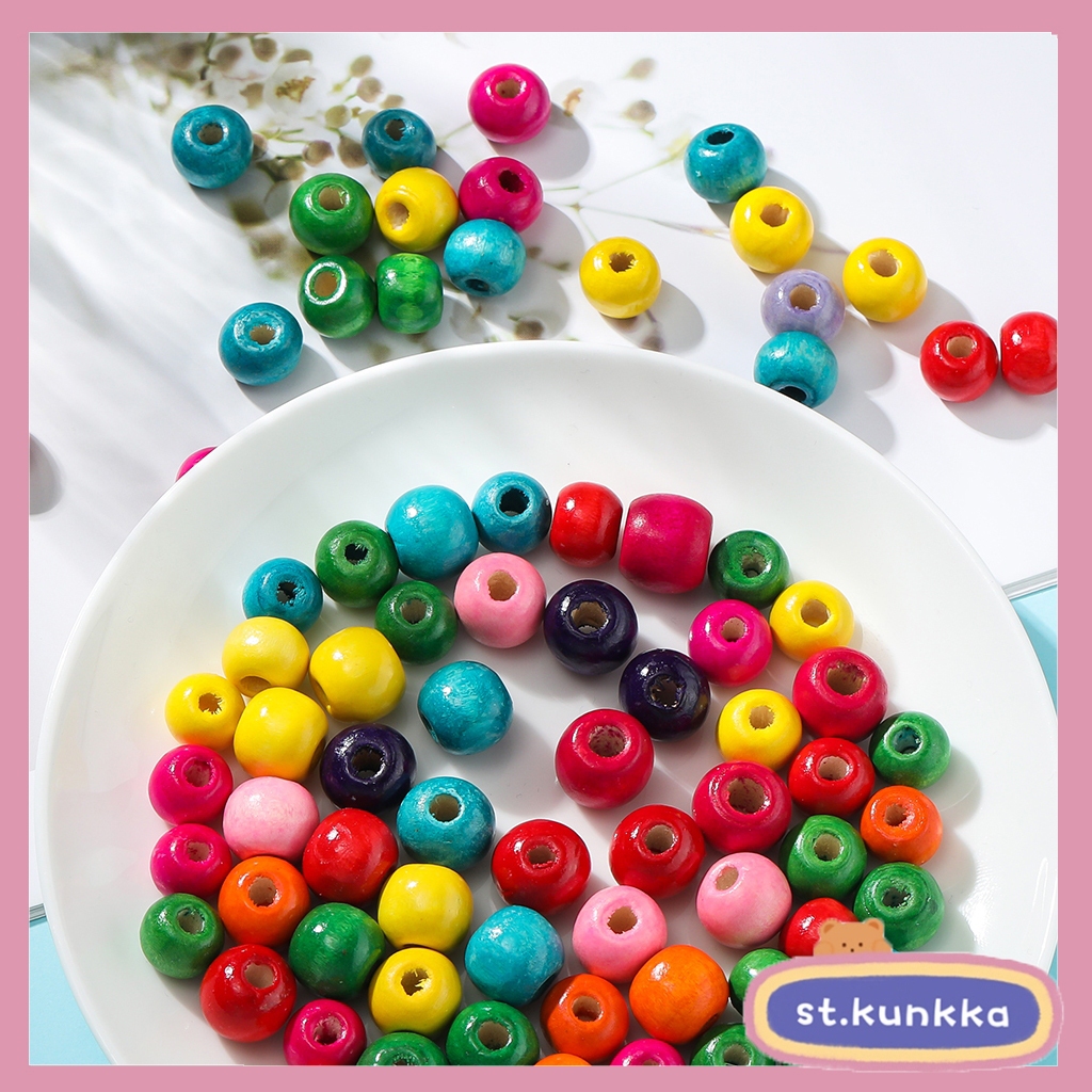 St. kunkka ลูกปัดไม้ รูขนาดใหญ่ หลากสี สําหรับทําเครื่องประดับ สร้อยคอ สร้อยข้อมือ DIY 20-100 ชิ้น