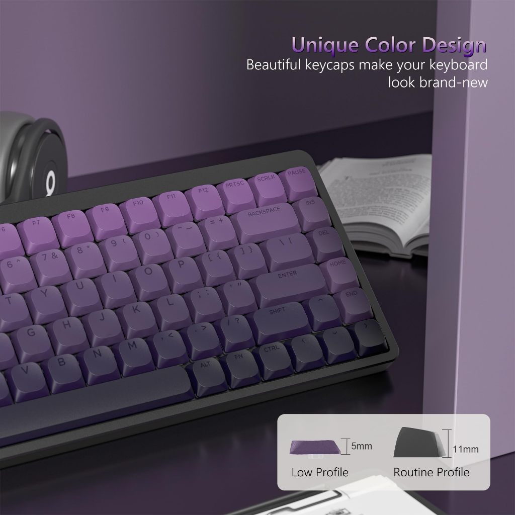 Womier 133 คีย์โปรไฟล์ต่ํา PBT Keycaps Shine ผ่านชุดหมวกคีย์คีย์บอร์ดแบบกําหนดเอง