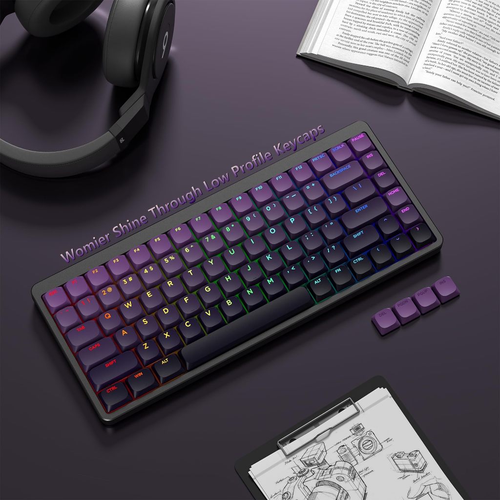 Womier 133 คีย์โปรไฟล์ต่ํา PBT Keycaps Shine ผ่านชุดหมวกคีย์คีย์บอร์ดแบบกําหนดเอง