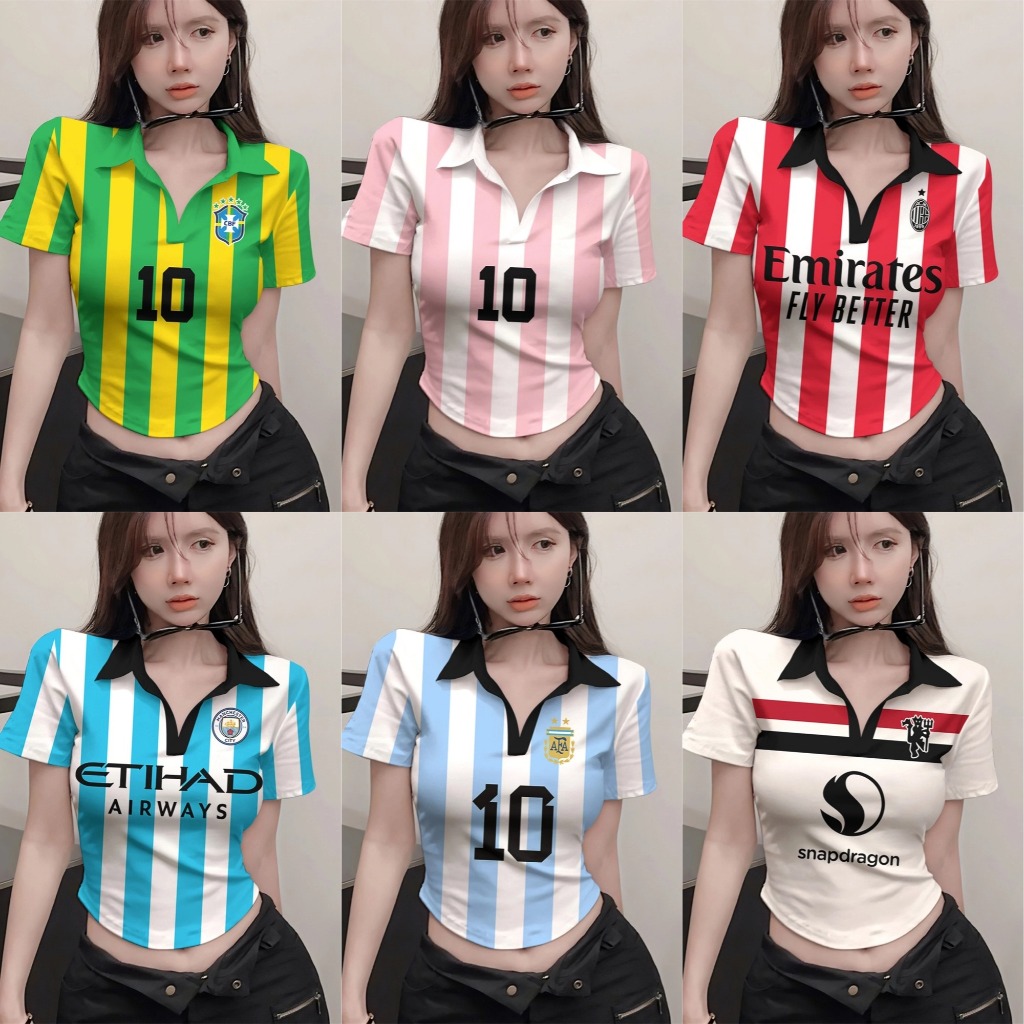 ฟุตบอลเด็กy2kโปโลvคอcrop Topเสื้อยืดแขนสั้นสําหรับผู้หญิงกีฬาฤดูร้อนสั้นเสื้อโปโลเซ็กซี่สาวร้อนSlim Fit Babytee Streetสวมใส่สําหรับสาว2025