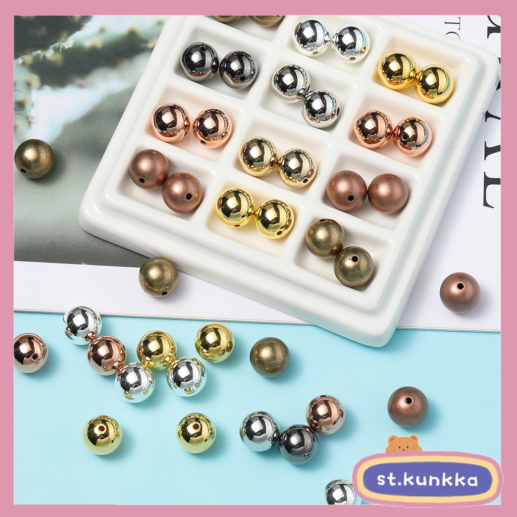 St.kunkka ลูกปัดกลม ลูกปัดเจาะรู สีทอง/เงิน(30-400Pcs/Lot 3 x 4 x 5 x 6 x 8mm)