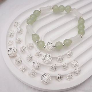สีเงินดอกไม้ End Caps Alloy Spacer ลูกปัด DIY สร้อยคอสร้อยข้อมืออุปกรณ์เสริมต่างหู