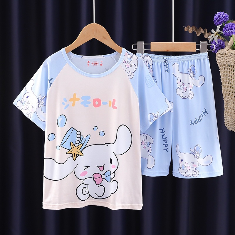 SANRIO ซานริโอ สาวชุดนอนชุด 2025 ฤดูร้อนเด็ก ซินนามอนโรล น่ารักพิมพ์แขนสั้นกางเกงขาสั้นสูท น่ารัก ชุดนอนเสื้อผ้าวัยรุ่น