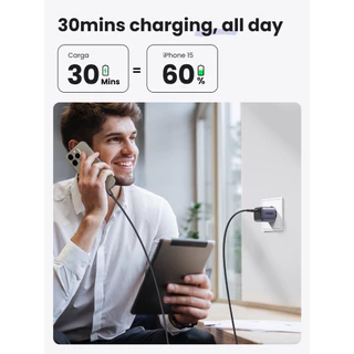 Ugreen Orginal Fast Charger Adapter 20W PD 4.0 สีขาว 1 PC GaN 20W 30W สําหรับ iPhone 16Pro Max 15 14/14 Pro/13/13 Mini/13 Pro Max iPhone 12/12 Mini / 12 Pro