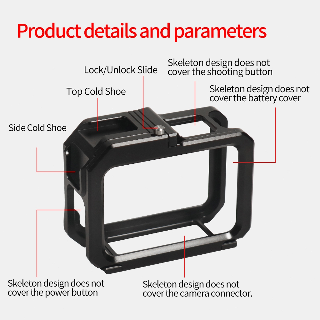Feichao สําหรับ GoPro Hero 13 / 12 / 11 / 10 / 9 Action กล้องกรงกรอบโลหะพร้อมวงเล็บอะแดปเตอร์แม่เหล็กแบบพับได้