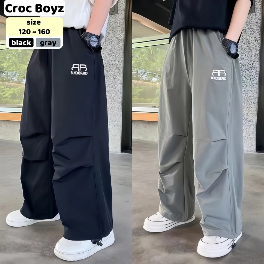 Croc Boyz พร้อมส่ง กางเกงขายาวเด็กผู้ชาย เอวยางยืด แห้งเร็ว ลำลองกีฬา สไตล์เกาหลี ฤดูร้อน ไซส์ 120-160
