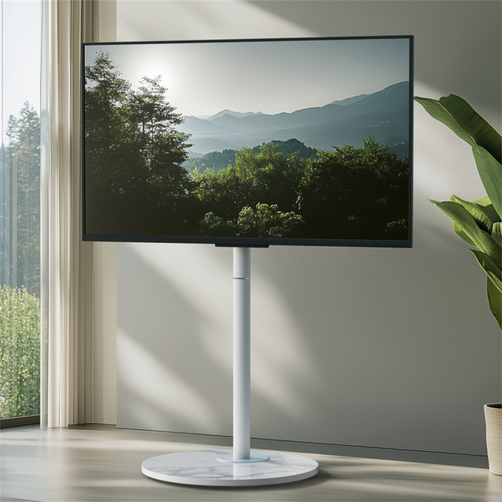 ขาตั้งทีวีชั้นหมุนสําหรับงานหนักปรับความสูงขาตั้งทีวีพร้อมล้อสําหรับทีวี 40"-75" LCD LED