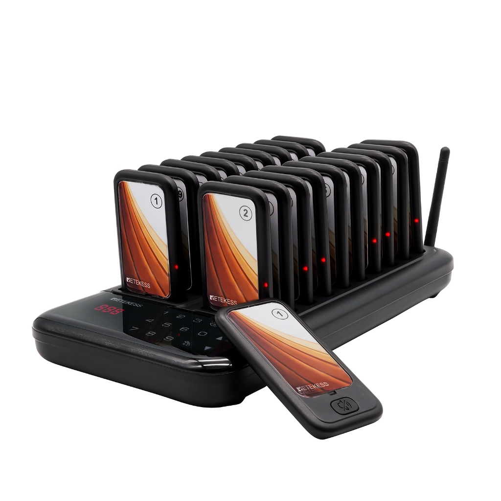 Retekess TD173 ร้านอาหารระบบเพจเจอร์ไร้สาย 7 โหมดพร้อมเวลาสแตนด์บาย 24 ชั่วโมงรอ Buzzers พร้อมปุ่มปิ