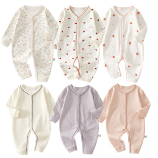 ชุดจั๊มสูทแขนยาวทารกผ้าฝ้ายแท้ไม่มีกระดูกชุดนอนชิ้นเดียว