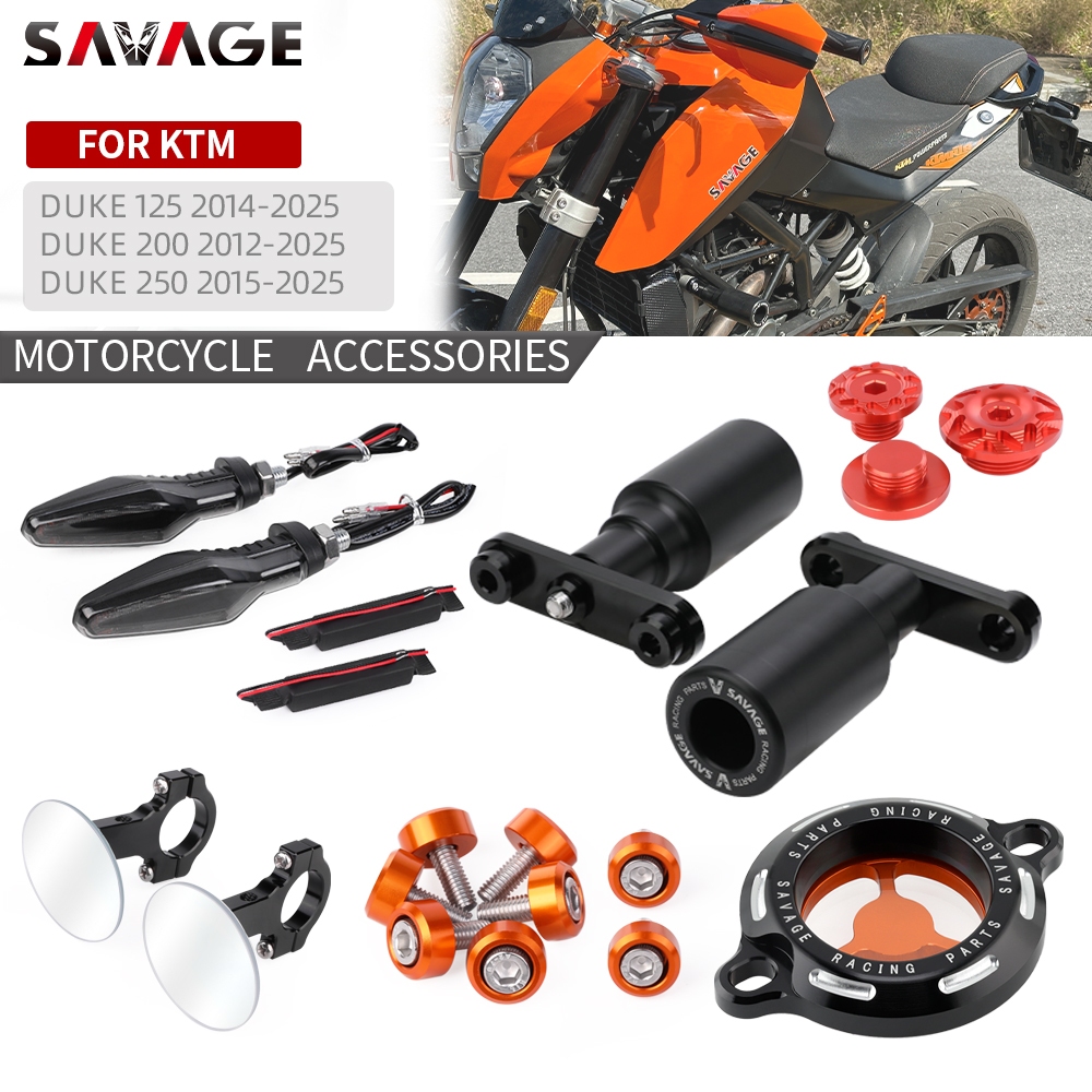 สําหรับ KTM DUKE 125 200 250 CNC เครื่องยนต์ฝาครอบจุดระเบิดเครื่องยนต์กรองน้ํามันกรอบ Sliders Guard Crash Protector กระจกมองหลัง Mudguard สกรู LED ไฟเลี้ยว