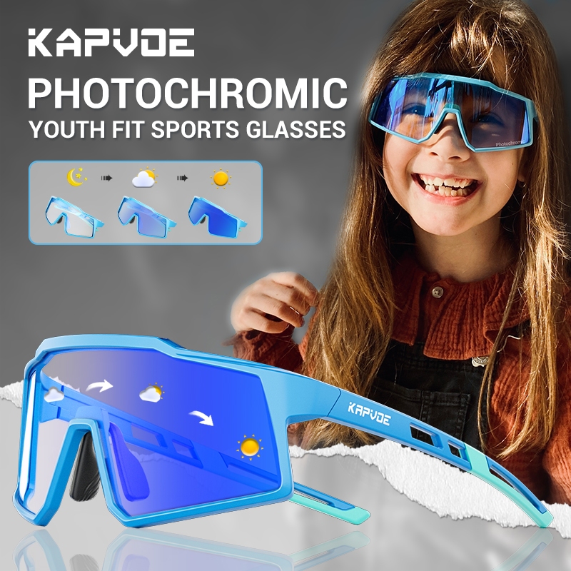 Kapvoe เด็ก Photochromic ขี่จักรยานเด็กแว่นตาแว่นตากันแดด MTB เด็กผู้หญิง UV400 เบสบอลเยาวชนแว่นตาจักรยานแว่นตาสเก็ต