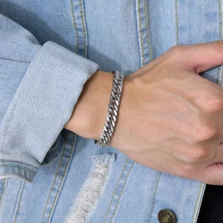 Meaeguet สร้อยข้อมือโซ่ สเตนเลส สีเงิน 8/10/12/15 มม.เครื่องประดับ สําหรับผู้ชาย เลทข้อมือผู้ชาย
