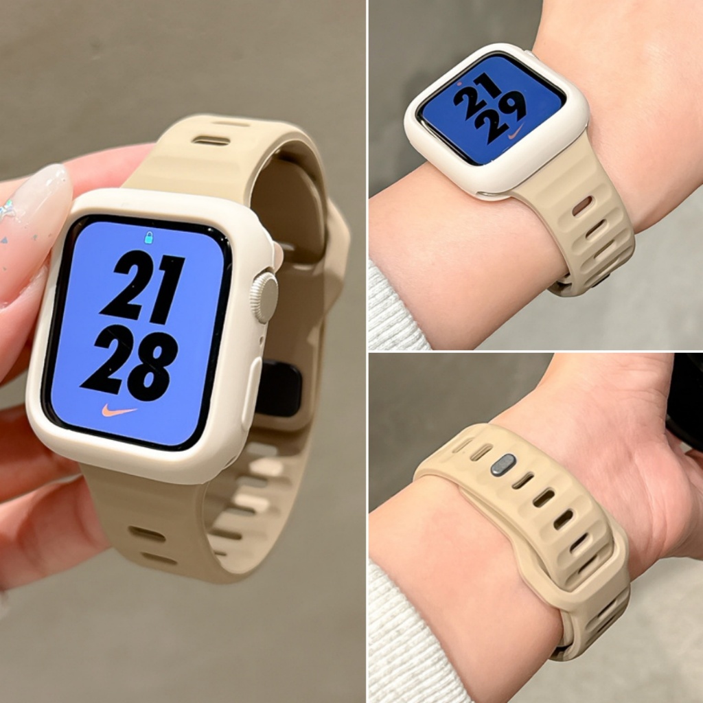 สายนาฬิกาซิลิโคนกีฬาและชุดเคส ใช้ได้กับ iWatch S10/9/8/7/6/5/4/3 SE2 ULTRA Skin friendly สายนาฬิกาสายเปลี่ยนขอบสําหรับ iWatch 49MM 46 45 44 42 41 40 38