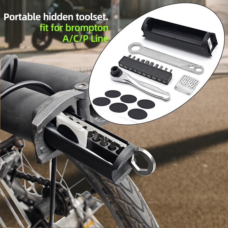 ชุดเครื่องมือซ่อมซ่อนจักรยานสําหรับโครงแม่เหล็ก Brompton กระเป๋าเก็บด้านในและประแจกล่องซ่อมยึดจักรยาน