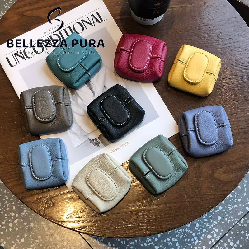 BELLEZZA PURA กระเป๋าสตางค์ หนังวัว แฟชั่นเกาหลี สําหรับใส่เหรียญ กุญแจ