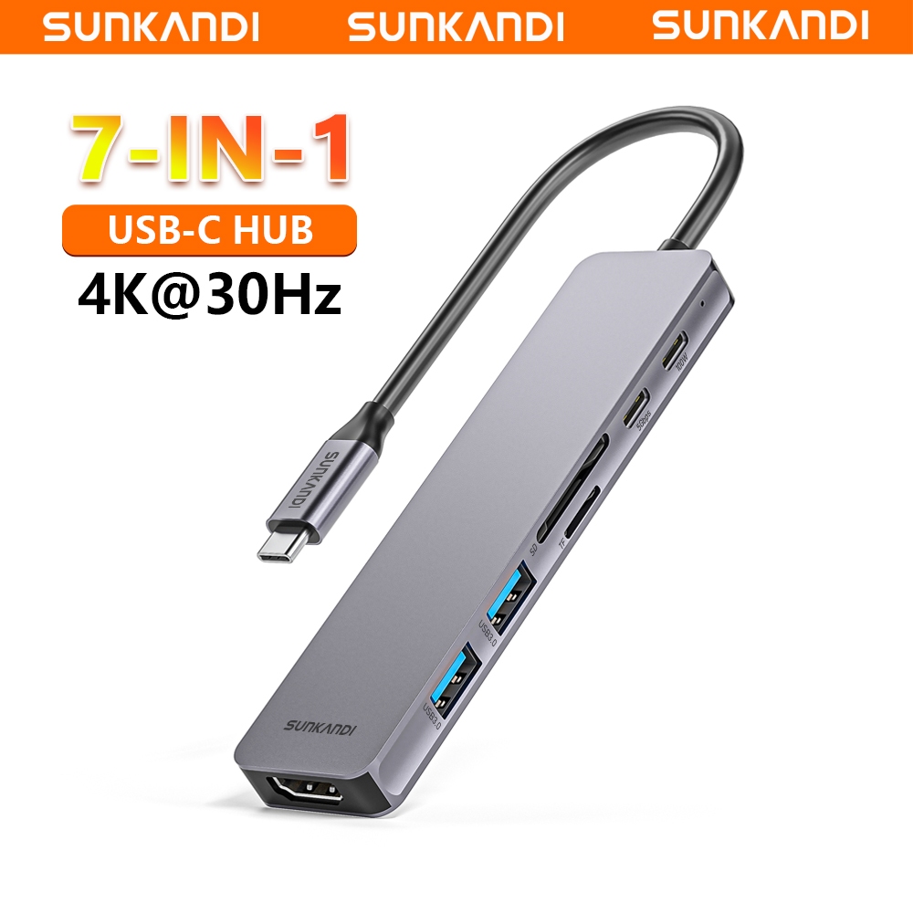 Sunkandi 7 IN 1 USB C HUB ประเภท C ถึง HDMI 4K USB 3.0 อะแดปเตอร์ SD/TF solt Dock สําหรับ MacBook Pro Air โน้ตบุ๊ค