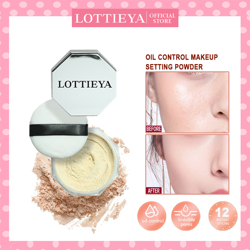 LOTTIEYA วันตรุษจีน [สินค้าพร้อมส่ง] ชุดแป้งฝุ่นควบคุมความมันกันน้ำ แป้งฝุ่นและแป้งปัดหน้าควบคุมความมันกันน้ำและติดทนไม่เป็นคราบ ผงเนียนละเอียด