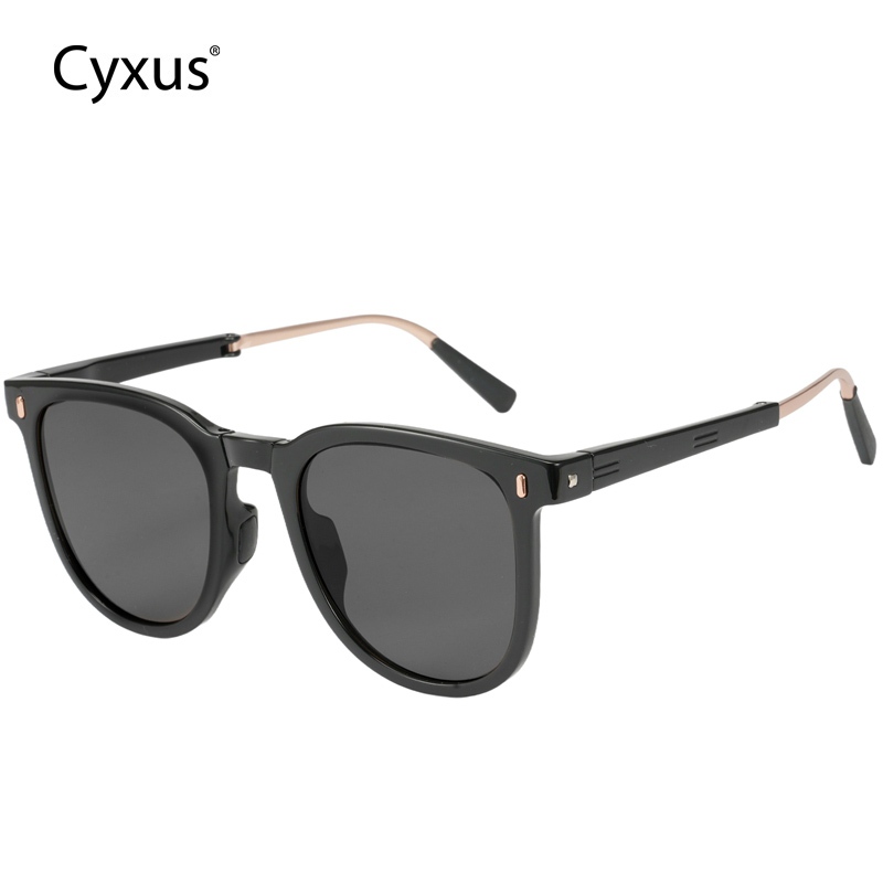 Cyxus แว่นตากันแดดแบบพับได้โพลาไรซ์กรอบสี่เหลี่ยมขนาดใหญ่ TR วัสดุกลางแจ้ง Travel Beach P1576