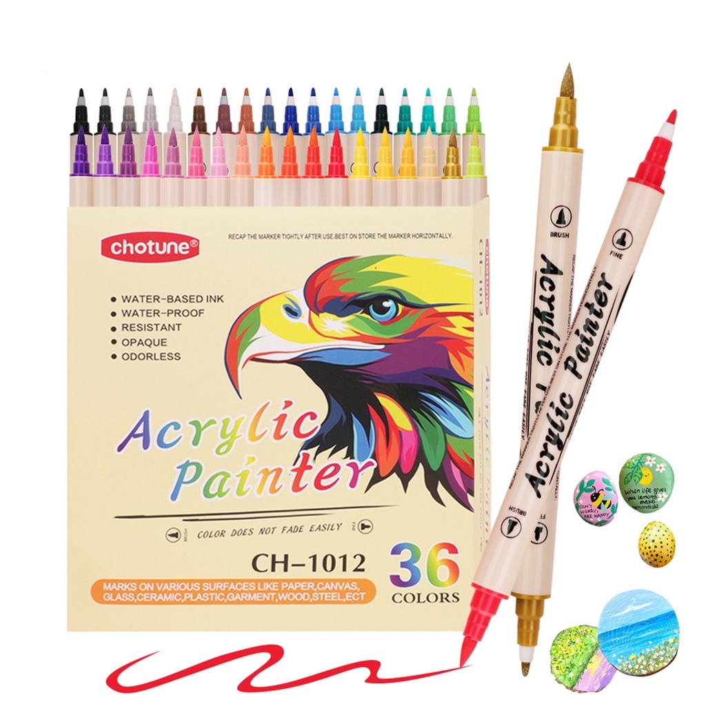 【มาถึงภายใน 5 วัน】ปากกามาร์กเกอร์อะคริลิค สองหัว 12/24/36 สี กันน้ํา อุปกรณ์ศิลปะ โรงเรียน สําหรับงานไม้ แก้ว หิน ผ้า เซรามิค ปากกาสี