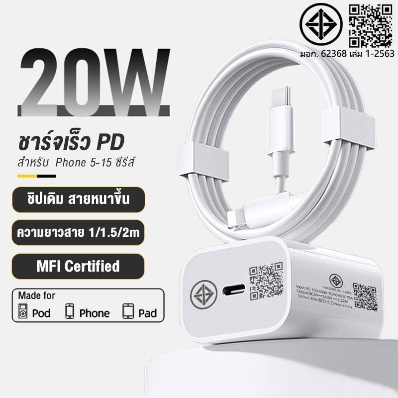 [รับประกัน 1 ปี] ชาร์จเร็ว ชุดชาร์จเร็ว 20W หัวชาร์จ สายชาร์จ PD USB Type C (Power Adapter)รองรับ 5A 20W fast charge 1