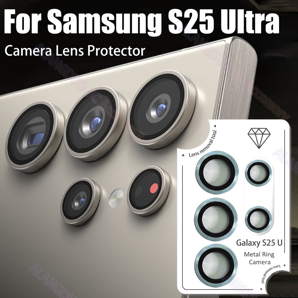 S25ultra ตัวป้องกันเลนส์กล้องสําหรับ Samsung Galaxy S25 Ultra Plus 25 + 5G ติดตั้งง่ายกําจัดเลนส์กล้องด้านหลังแหวนโลหะคลุมทั้งหมดกระจกนิรภัย