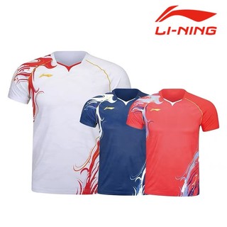 LI NING เสื้อแบดมินตันหลี่หนิงเสื้อแห้งเร็วแขนสั้นสําหรับผู้ชายและผู้หญิง