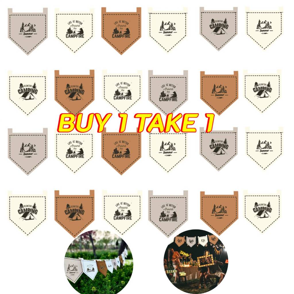 【Buy 1 Take 1】12ชิ้นตั้งแคมป์ธงแขวนสักหลาดค่ายเต็นท์ธงห้าจุดปรับความยาว